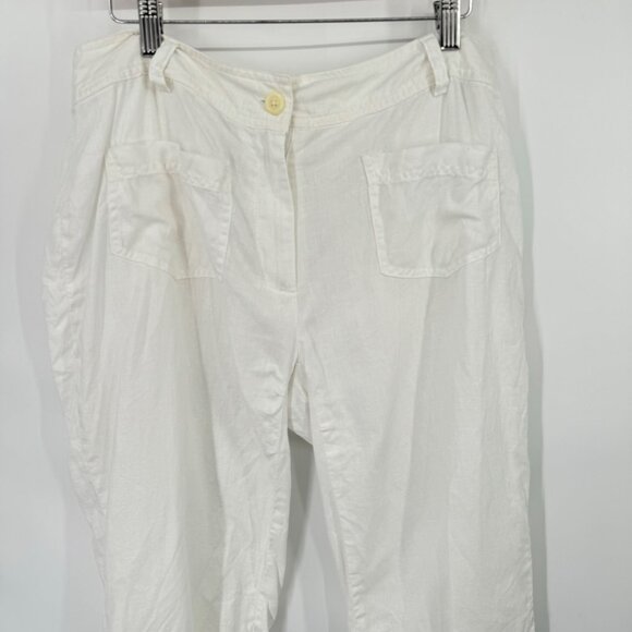 ColdWater Creek women's white linen cropped pants size 16 pockets - Picture 6 of 10